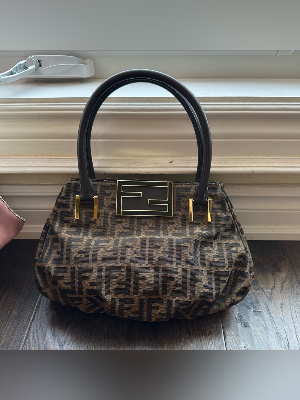 FENDI FF LOGO Brown Logo Zucca Large Mia Tote Tobacco